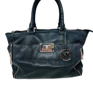 Michael Kors Soft Pebble Leather Satchel Bag Black Silver DIY